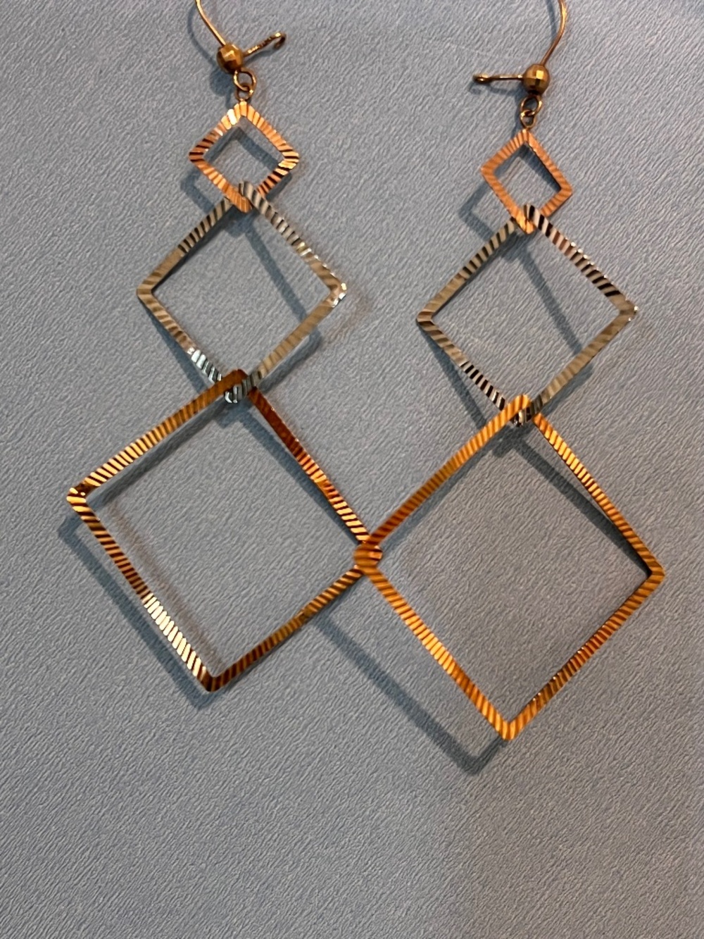 14K Solid Gold Tri Color Dangling Earrings
